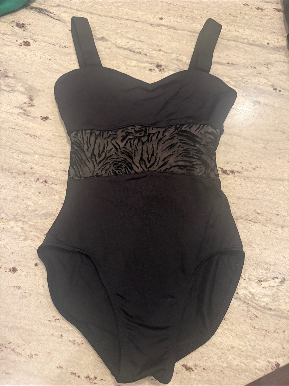 BLOCH Black One-Piece Swimsuit with Sheer Animal Waist Panel